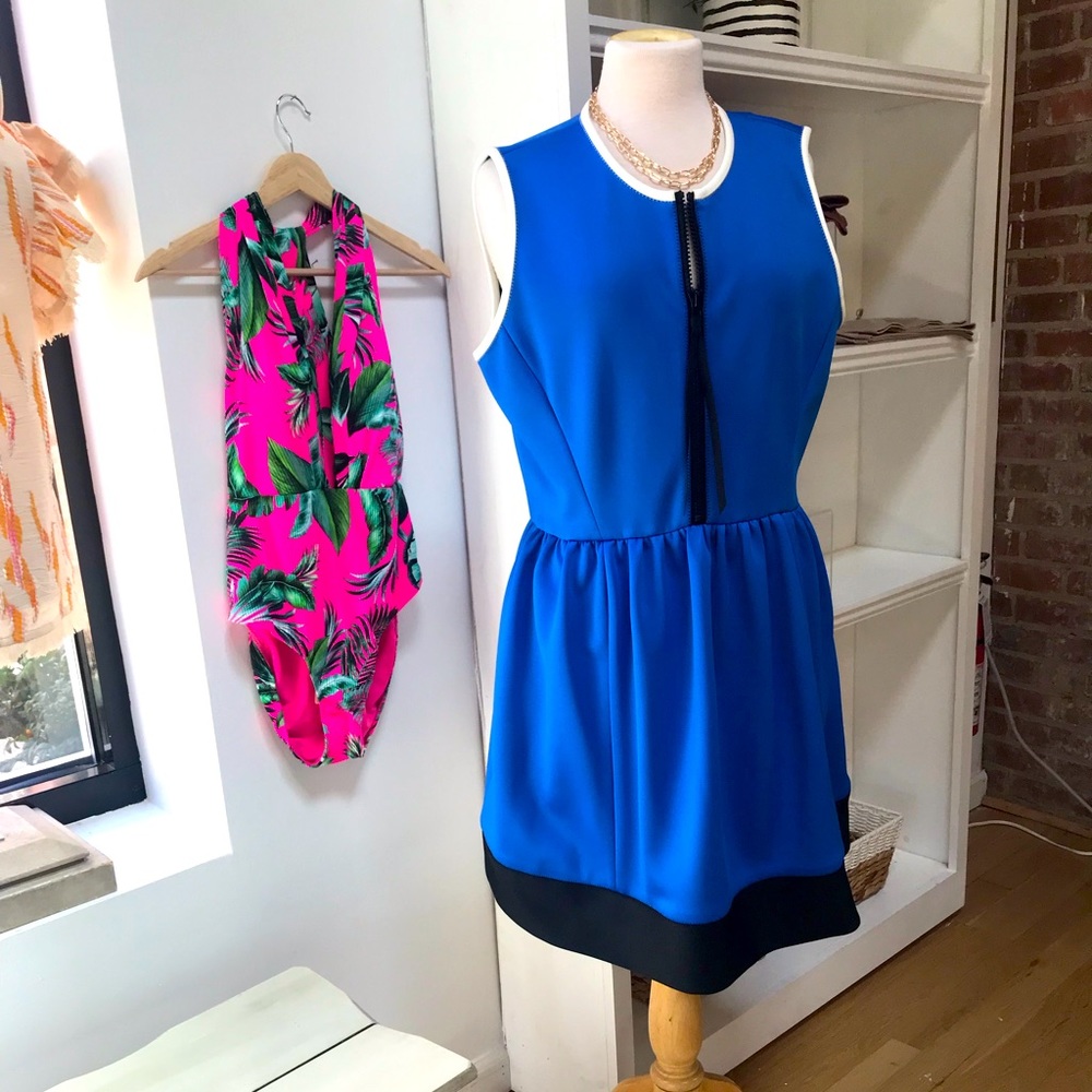 kate spade Royal Blue and Black Sleeveless Peplum Dress